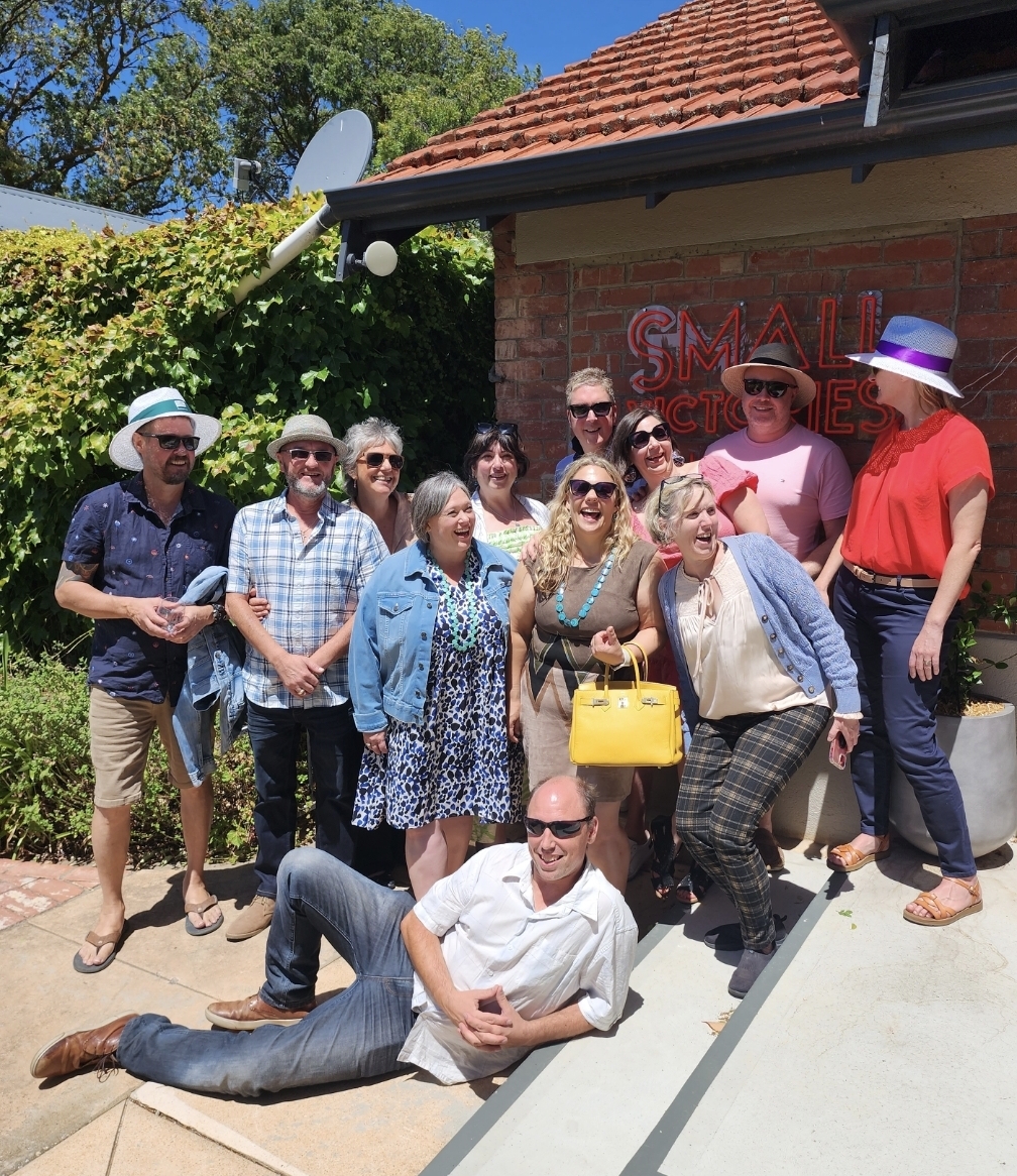 Happy group in front of Barossa Valley winery